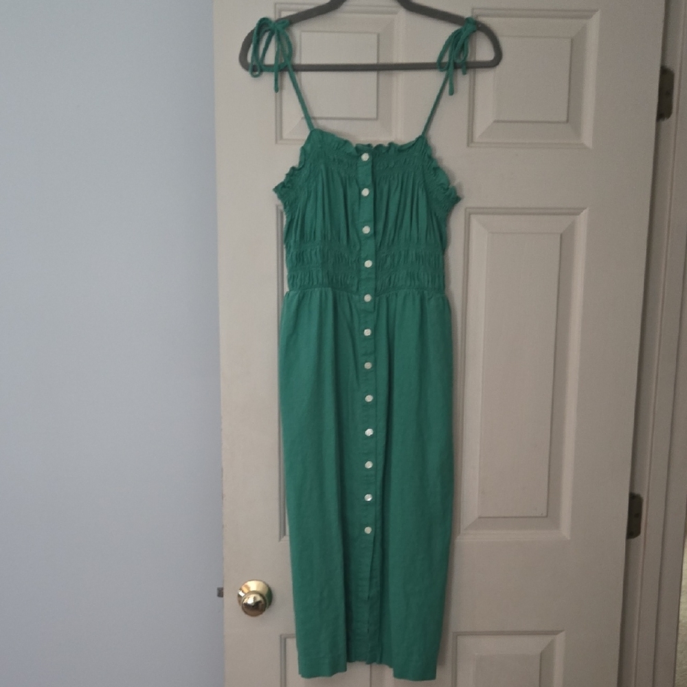 Universal Thread Green Sleeveless Midi Button-Down Dress Linen Blend - Picture 3 of 8